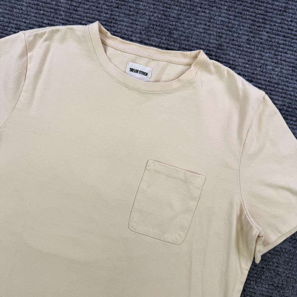 Taylor Stitch Heavy Bag Tee Mens 42 Large Cream Short Sleeve Pocket T-Shirt